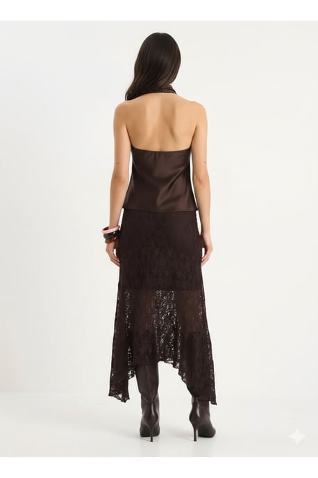 High Waist Lace A-Line Midi Skirt - Image 5