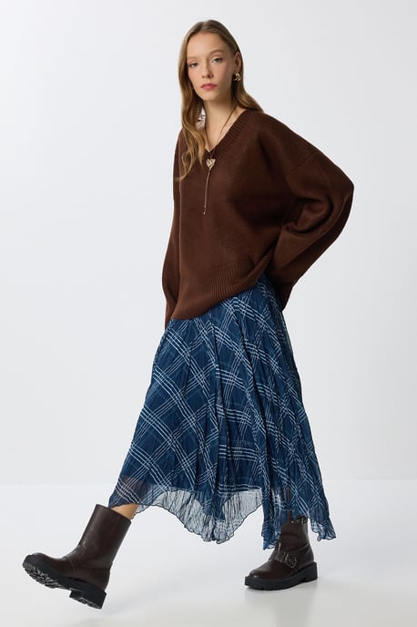 Hoge Taille Asymmetrische Midi Rok met Rits - Image 2