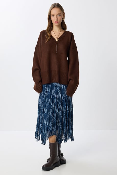 Hoge Taille Asymmetrische Midi Rok met Rits - Image 3