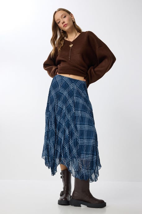 Hoge Taille Asymmetrische Midi Rok met Rits - Image 4