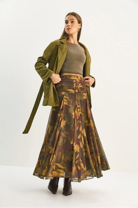Hoge Taille Etnische Print Midi Rok - Image 4