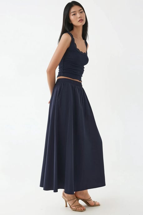 Elastische Taille Midi Rok met Zakken - Image 2