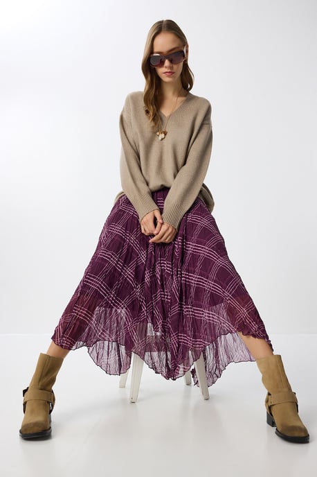 Hoge Taille Asymmetrische Midi Rok met Rits - Image 1