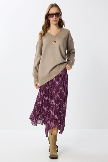 Hoge Taille Asymmetrische Midi Rok met Rits - Image 2