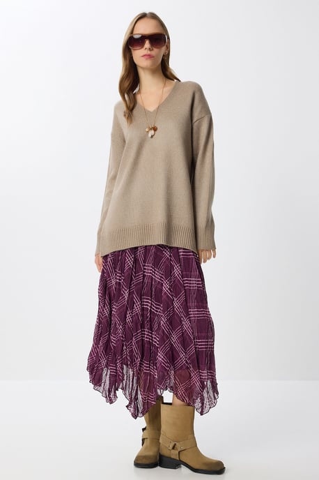 Hoge Taille Asymmetrische Midi Rok met Rits - Image 3