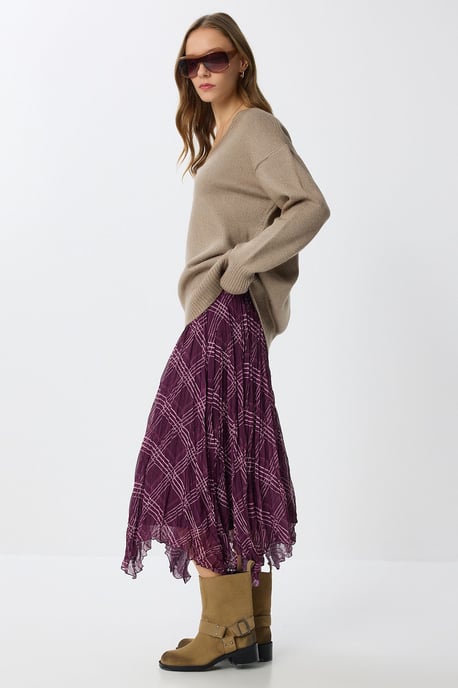 Hoge Taille Asymmetrische Midi Rok met Rits - Image 4