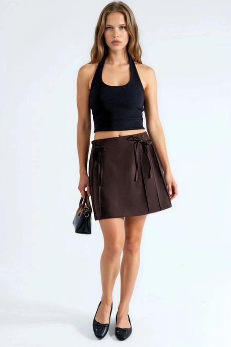 Hoge Taille Mini A-Lijn Skort met Strikdetail - Image 4