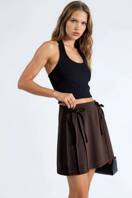 Hoge Taille Mini A-Lijn Skort met Strikdetail - Image 5