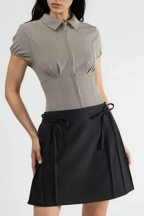Hoge Taille Mini A-Lijn Skort met Strikdetail - Image 1