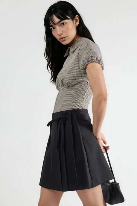 Hoge Taille Mini A-Lijn Skort met Strikdetail - Image 3