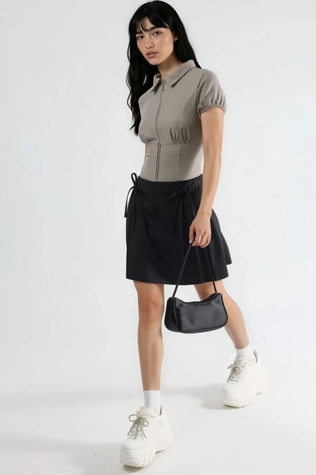 Hoge Taille Mini A-Lijn Skort met Strikdetail - Image 5