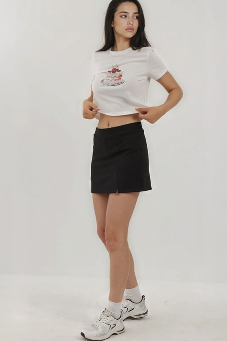 Texturerade Mini Skorts med Elastisk Midja - Image 3