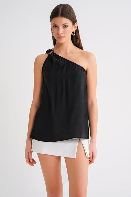 Asymmetrisk Krage Accessoar Detaljerad Topp - Image 2