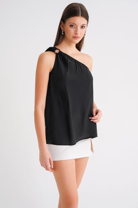 Asymmetrisk Krage Accessoar Detaljerad Topp - Image 3
