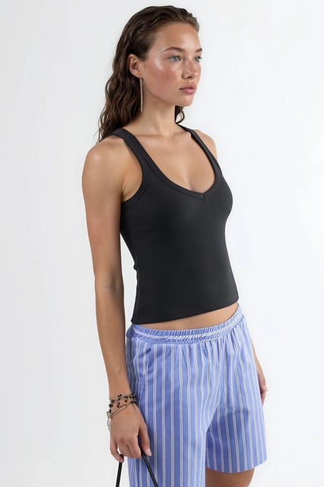 V-hals Geribbelde Viscosemix Tanktop - Image 2