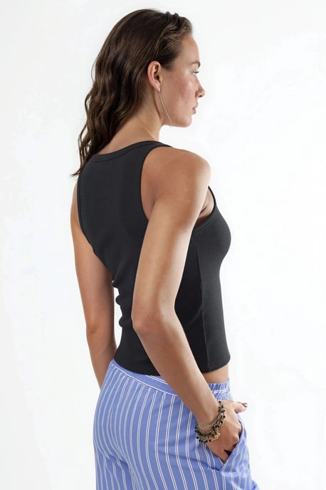 V-hals Geribbelde Viscosemix Tanktop - Image 3