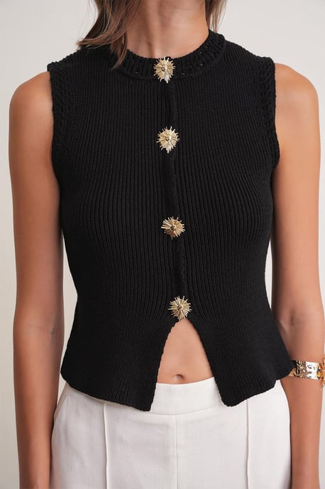 Texturerad Stickad Cropp Topp med Knappar - Image 5