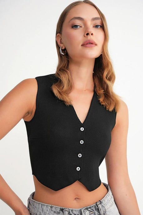 V-Neck Buttoned Crop Vest - Image 4