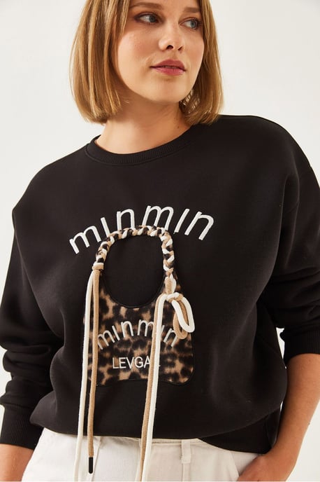 Broderad leopardtryck crew neck sweatshirt - Image 2