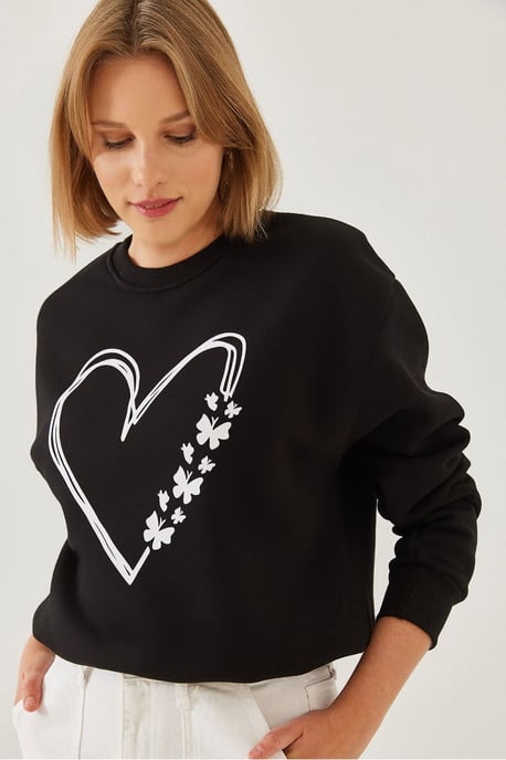 Geprinte Crew Neck Relaxed Fit Sweatshirt - Image 1