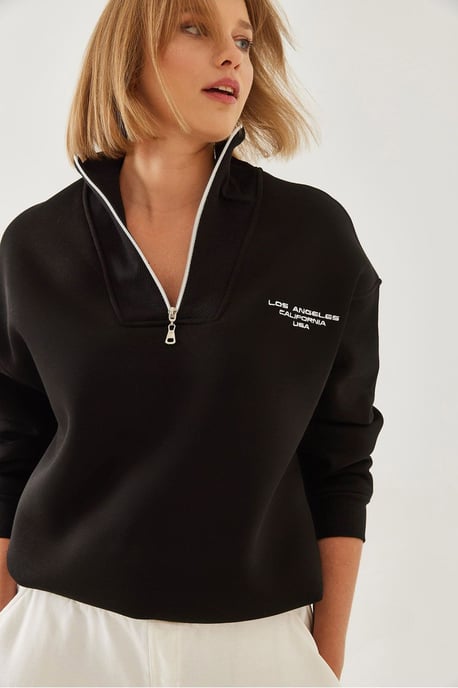 Oversized Gebreide Ritskraag Sweatshirt - Image 1