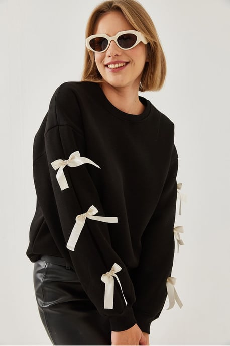 Crewneck Relaxed Fit Sweatshirt met Strik - Image 2