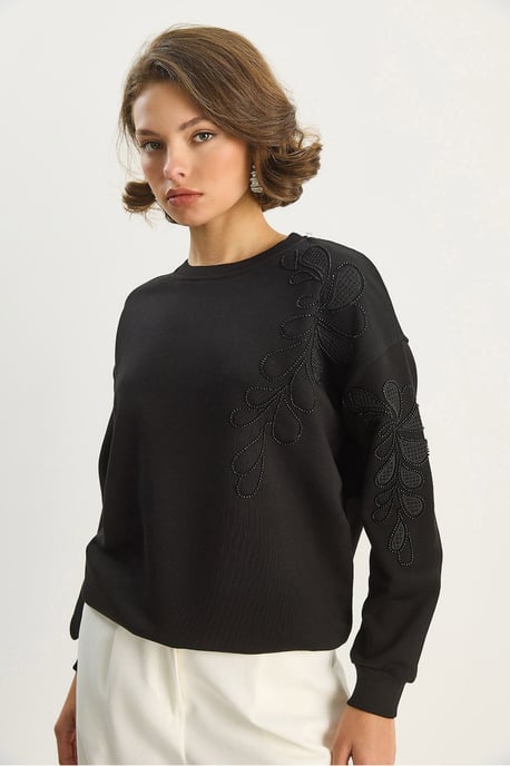 Broderad Crewneck Tröja med Lång Ärmar - Image 4