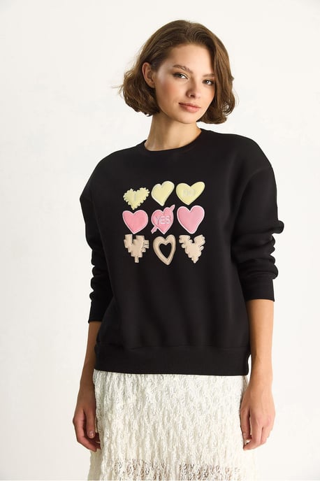 Hart Patch Applicatie Ontspannen Pasvorm Crewneck Sweatshirt - Image 2