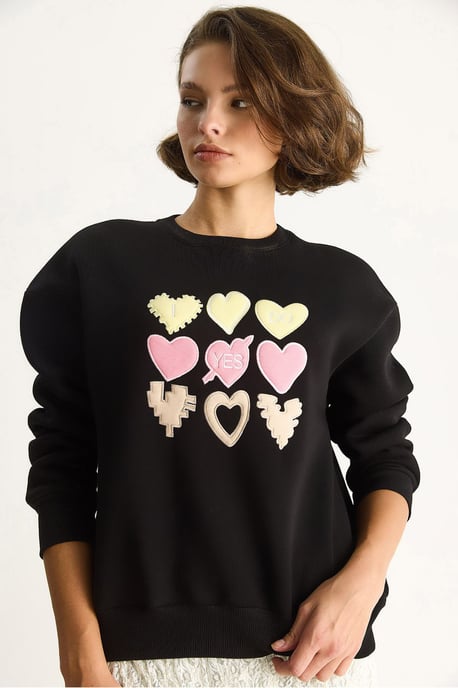 Hart Patch Applicatie Ontspannen Pasvorm Crewneck Sweatshirt - Image 3