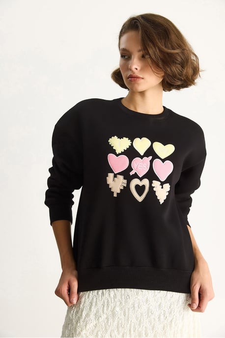 Hart Patch Applicatie Ontspannen Pasvorm Crewneck Sweatshirt - Image 4