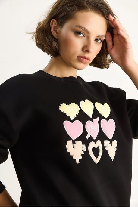 Hart Patch Applicatie Ontspannen Pasvorm Crewneck Sweatshirt - Image 5