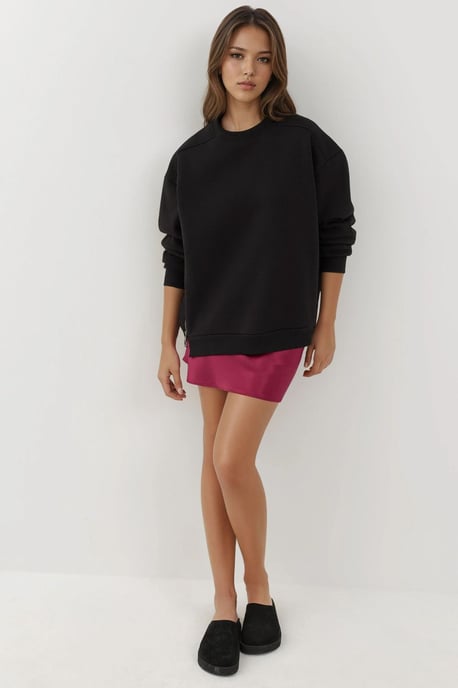 Textured Crew Neck Sweatshirt with Zipper Detail - Image 5