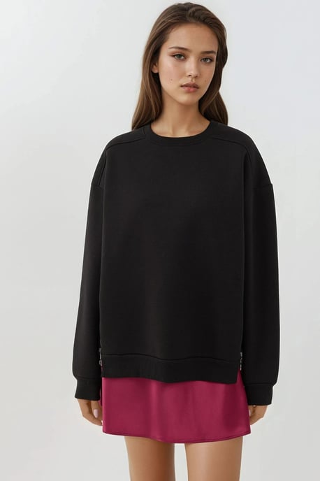 Textured Crew Neck Sweatshirt with Zipper Detail - Image 6