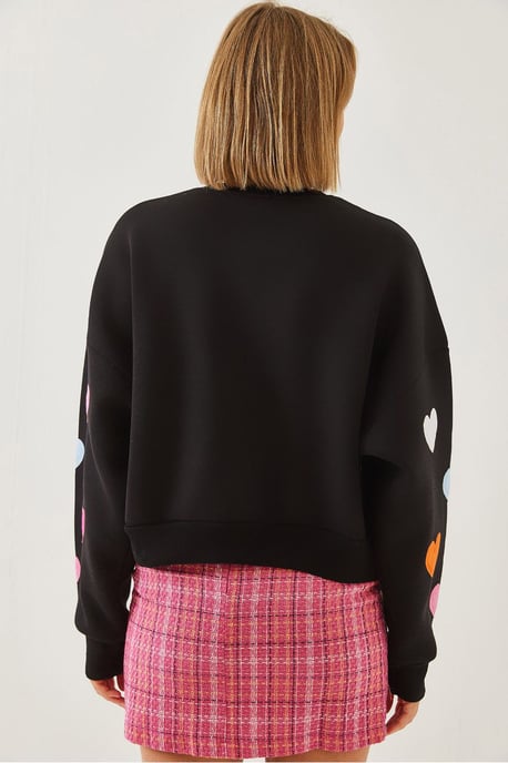 Geborduurd Hart Patroon Ronde Hals Sweatshirt - Image 2