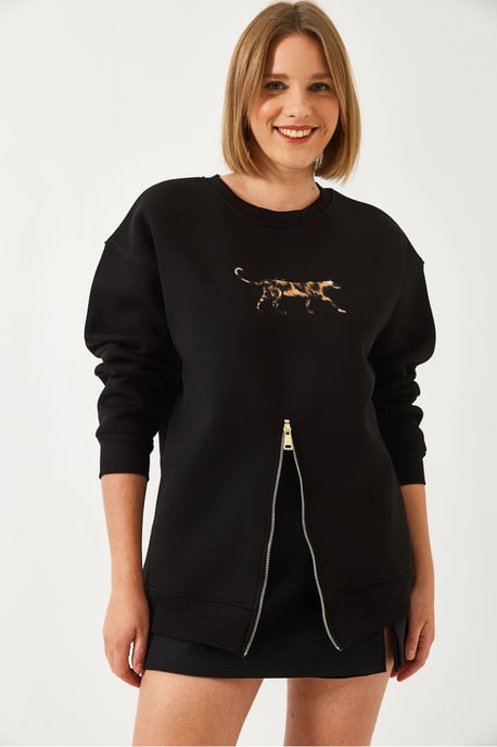 Geborduurd Sweatshirt met Rits en Ronde Hals - Image 2