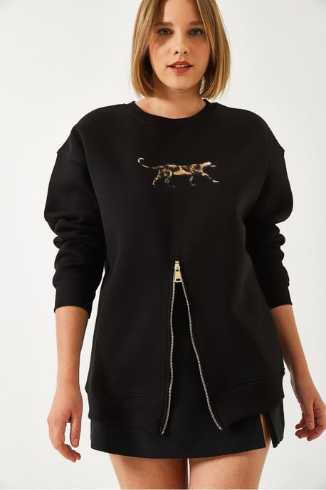 Geborduurd Sweatshirt met Rits en Ronde Hals - Image 3