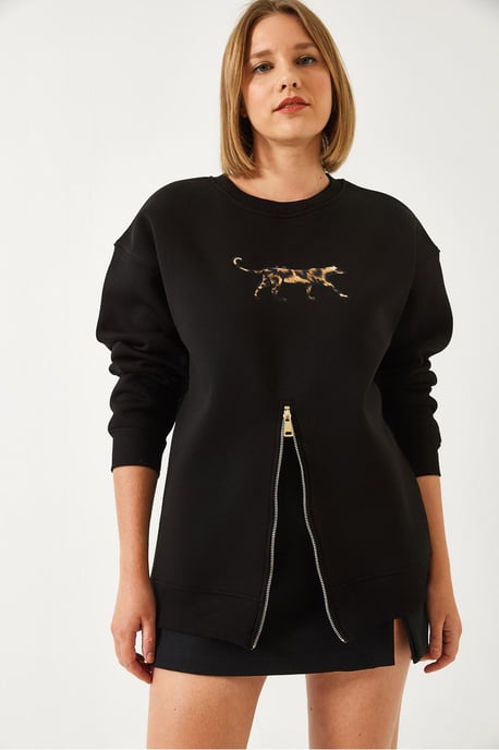 Geborduurd Sweatshirt met Rits en Ronde Hals - Image 4