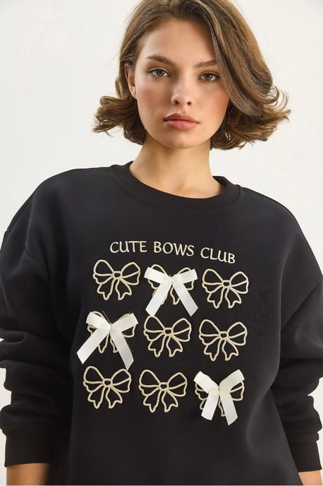 Ribbed Printed Crew Neck Long Sleeve Sweatshirt - Image 5