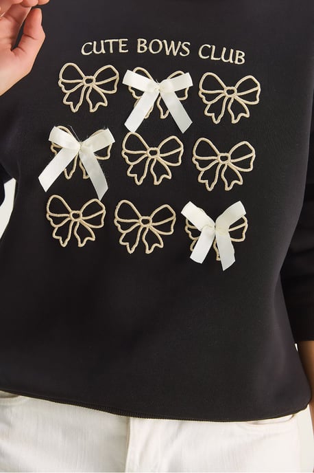 Ribbed Printed Crew Neck Long Sleeve Sweatshirt - Image 6