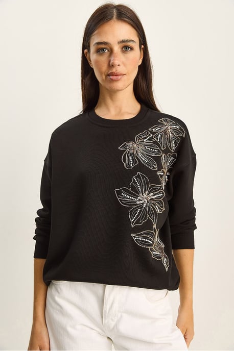 Bloemversierde Ronde Hals Relaxed Fit Sweatshirt - Image 2