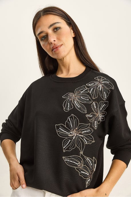 Bloemversierde Ronde Hals Relaxed Fit Sweatshirt - Image 3