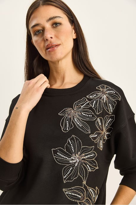Bloemversierde Ronde Hals Relaxed Fit Sweatshirt - Image 4