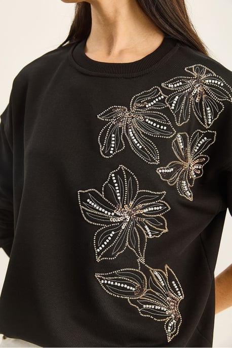 Bloemversierde Ronde Hals Relaxed Fit Sweatshirt - Image 5