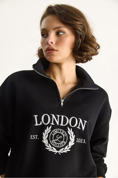 Ritskraag Bedrukt Relaxed Fit Sweatshirt - Image 5