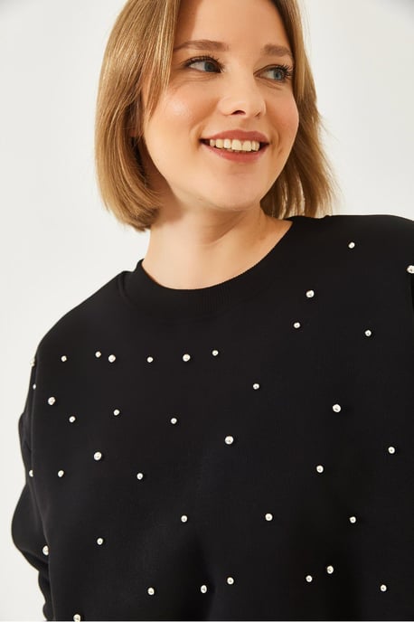 Patterned Crew Neck Pullover with Pompom - Image 4
