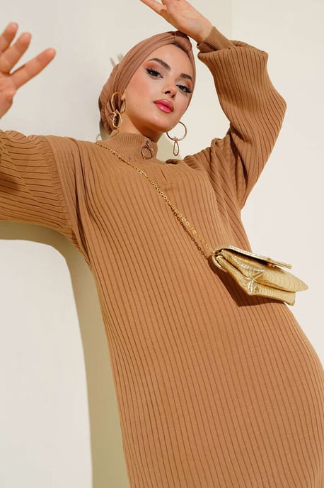Maxi Turtleneck Ribbed Knit Dress - Image 2