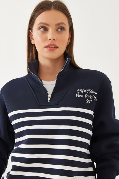 Gestreepte Half-Zip Relaxed Fit Sweatshirt met Borduursel - Image 1