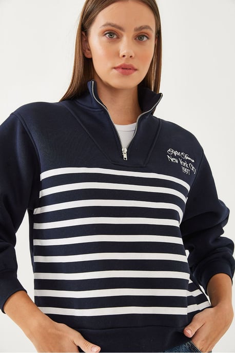 Gestreepte Half-Zip Relaxed Fit Sweatshirt met Borduursel - Image 2