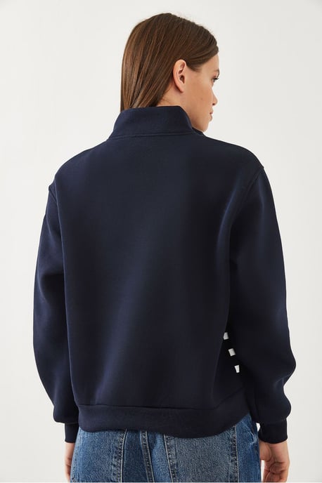 Gestreepte Half-Zip Relaxed Fit Sweatshirt met Borduursel - Image 3