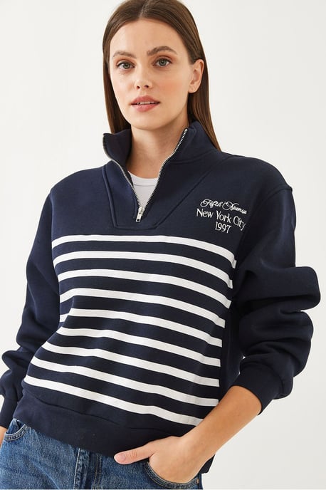 Gestreepte Half-Zip Relaxed Fit Sweatshirt met Borduursel - Image 4